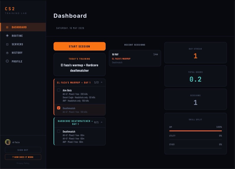 CS2 Training Lab — Structured CS2 Practice Tracker
