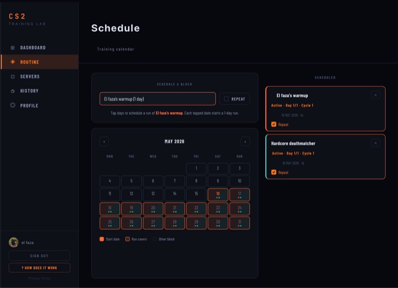CS2 Training Lab — Structured CS2 Practice Tracker